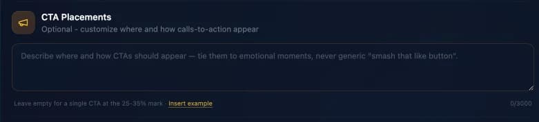 The CTA Placements free-text field