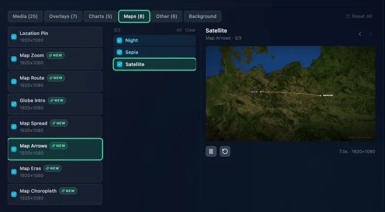 Map templates from Location Pin to animated Map Arrows