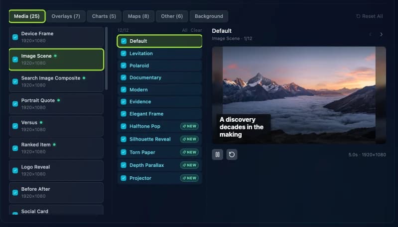 Image Scene template variants with a live preview