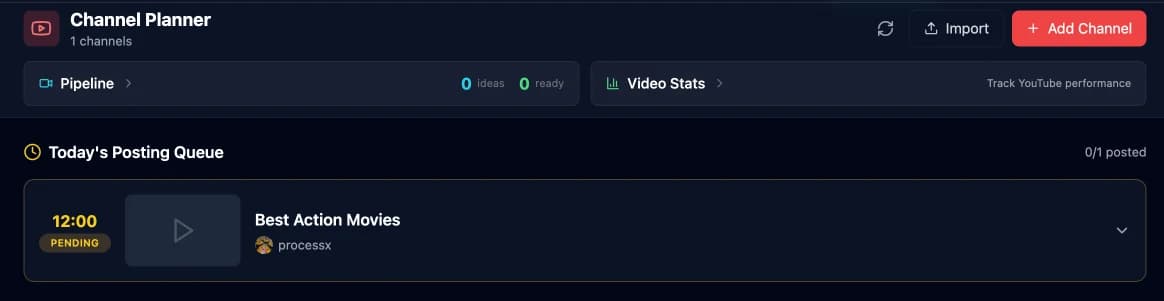 Today's posting queue with a pending entry