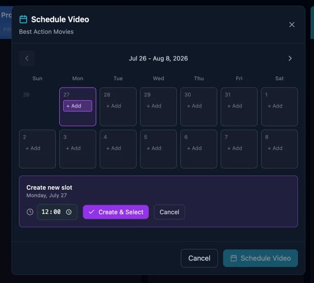 Scheduling a video into a calendar slot
