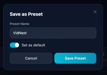 Saving a preset and setting it as the default