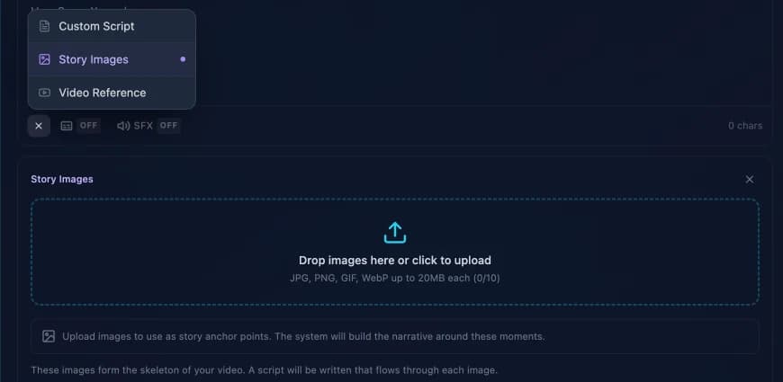 The Story Images upload zone