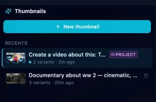 Recents panel with past thumbnail sessions