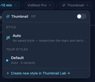 Thumbnail style selector on the create page