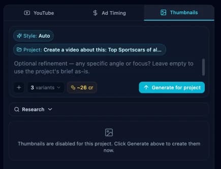 Generate thumbnails from the project's Thumbnails tab