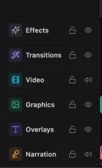 Track labels with per-track lock and visibility toggles
