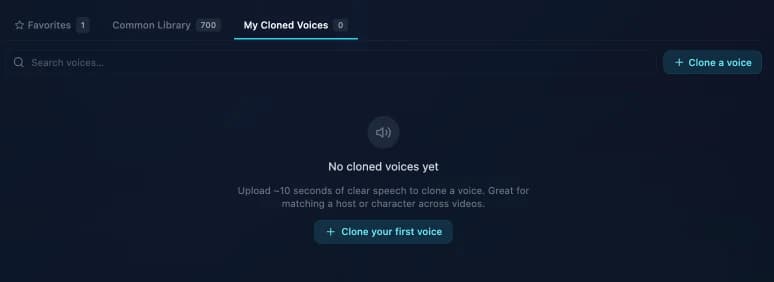 The My Cloned Voices tab with the clone-a-voice flow
