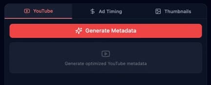 The YouTube tab on the project page with one-click metadata generation