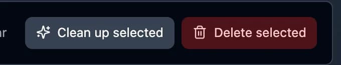 With projects selected: the bar with the selection size, Clean up selected and Delete selected