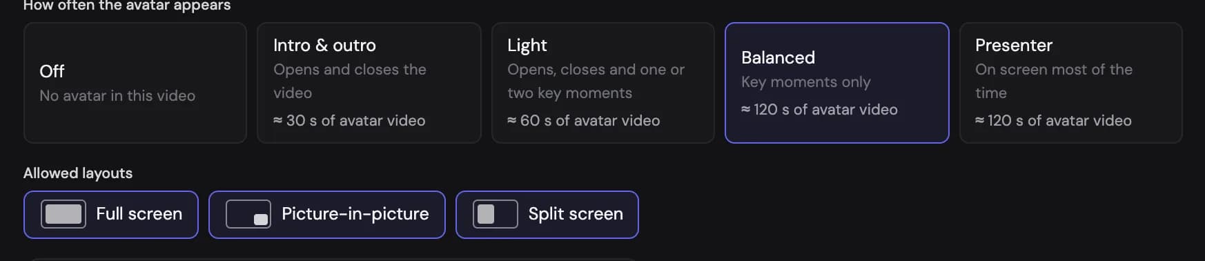 Presence tiles and the allowed layouts under the avatar picker
