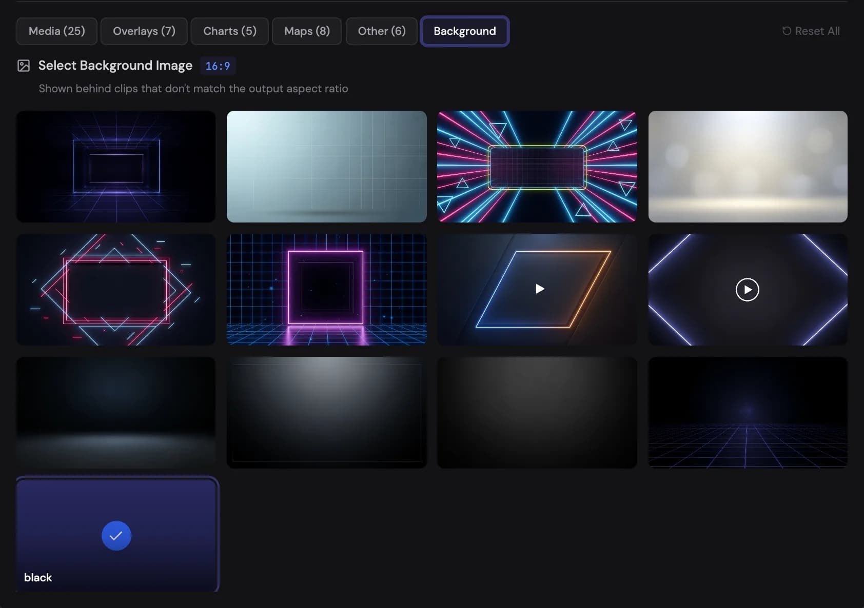 The background image picker on the Background tab, for clips that don't match the frame