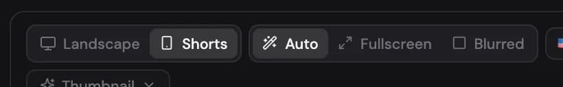 Shorts selected: the clip-fit choice appears next to the format toggle