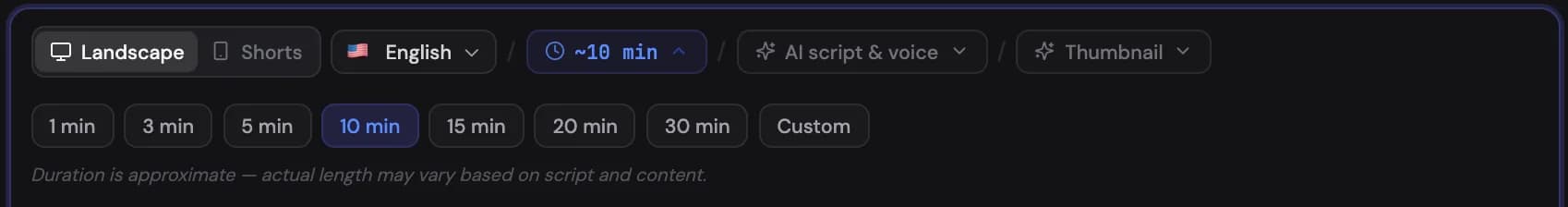 The Duration picker with quick picks and a Custom option