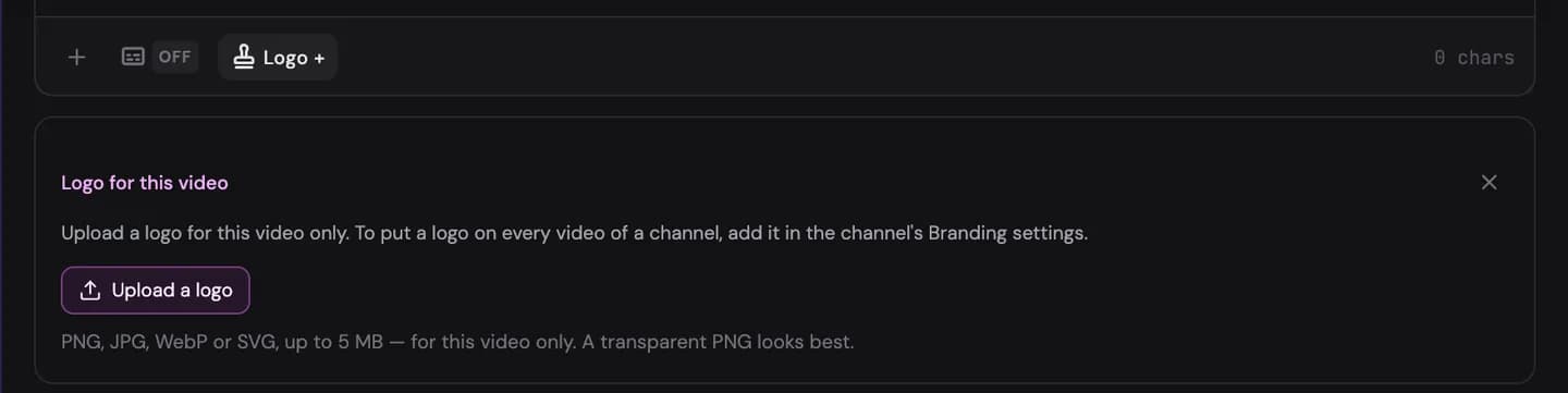 Without a channel: Logo + and its panel, to upload a logo for this video only