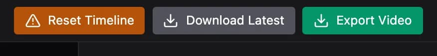 Reset Timeline, Download Latest and Export Video at the top right of the editor