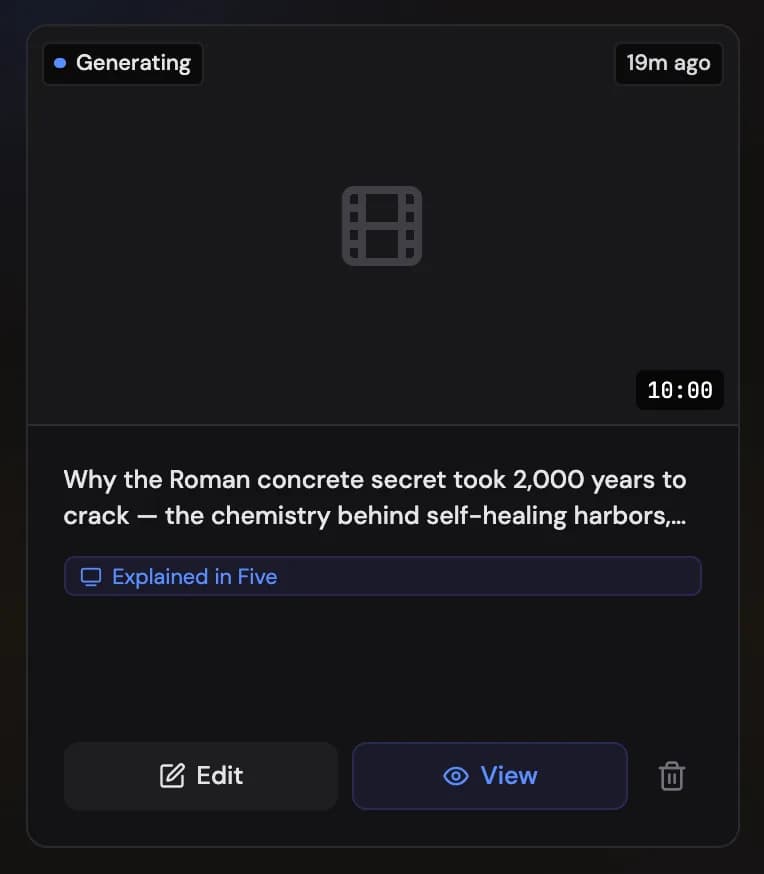 A card while its video is generating