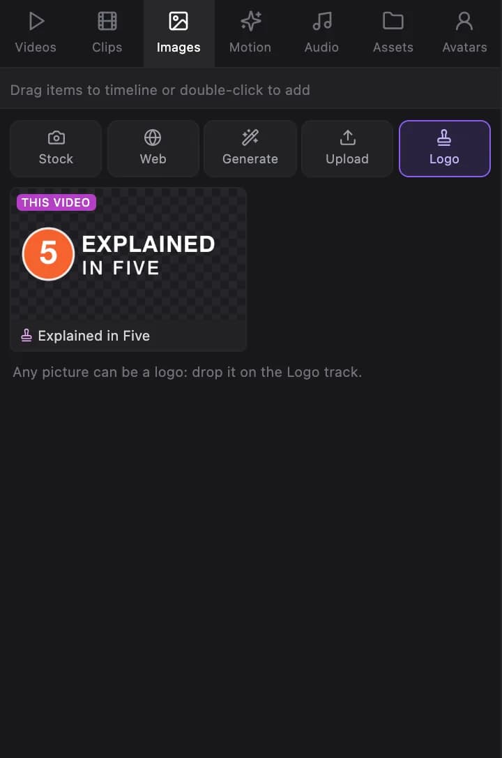 The Logo source of the Images tab: your channels' logos, this video's channel first