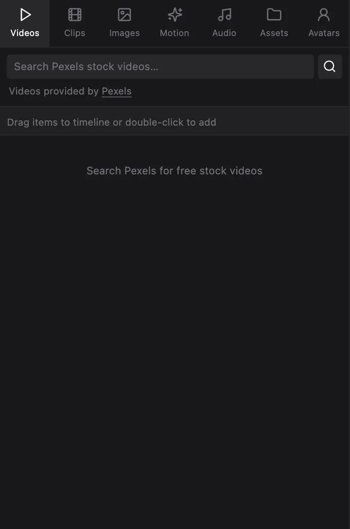 The Videos tab searching Pexels stock footage