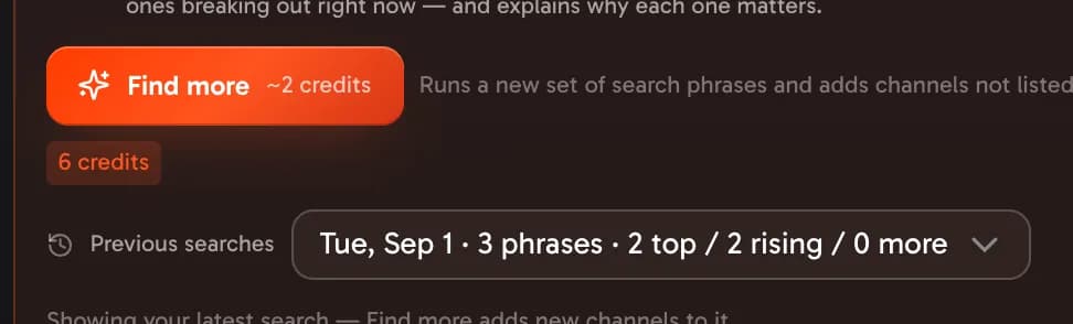 The channel editor, Competitors: Find with AI, previous searches and the role filter