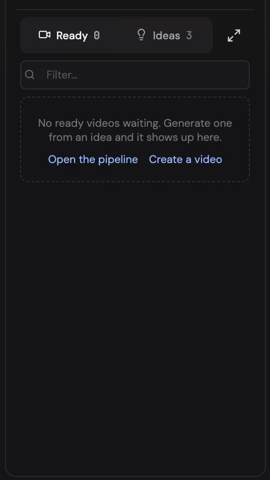The Ready tray: finished videos and ideas waiting to be placed on a day