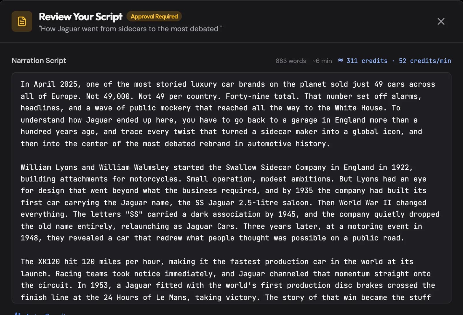 Reviewing the script of a video billed per minute: the script's length and the price at that length