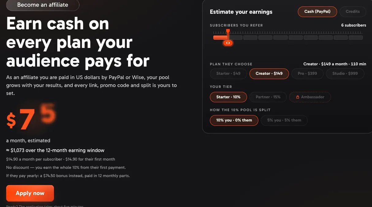Moving the subscribers slider and switching tiers in the plans calculator: the estimate follows
