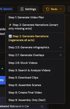 Opening the Redo menu and reading the steps